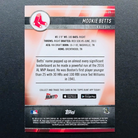 Mookie Betts - 2017 Topps Bunt #35 - Picture 2 of 2